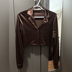 Elegant Brown Velvet Cropped Top